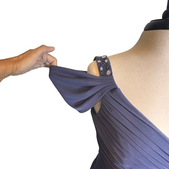 New ALEX EVENINGS Purple Ruched Bodice Draped Skirt Brooch Accent Long Gown Sz10 - Picture 5 of 11